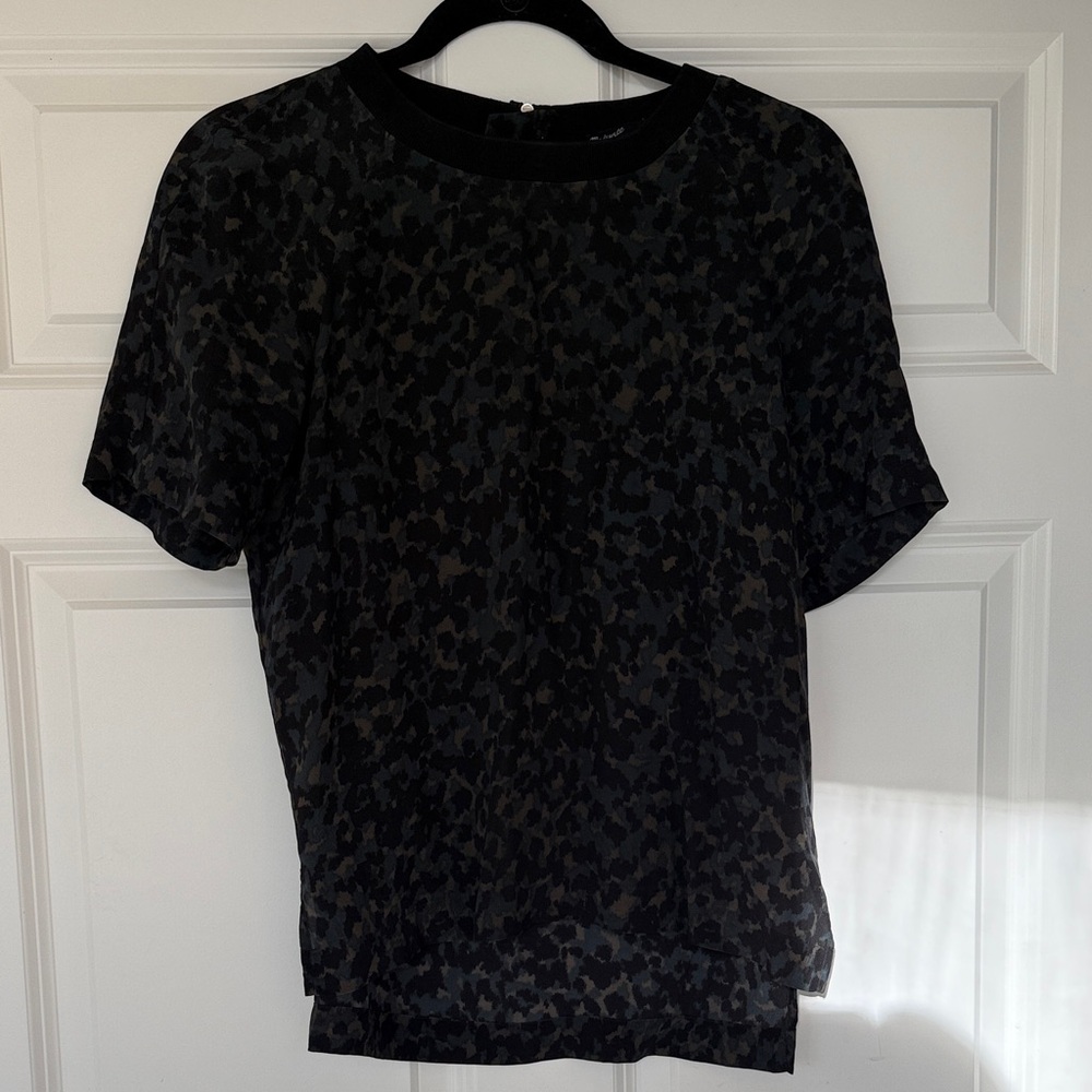 Madewell Silk Black/Brown/ Leopard Print Tee